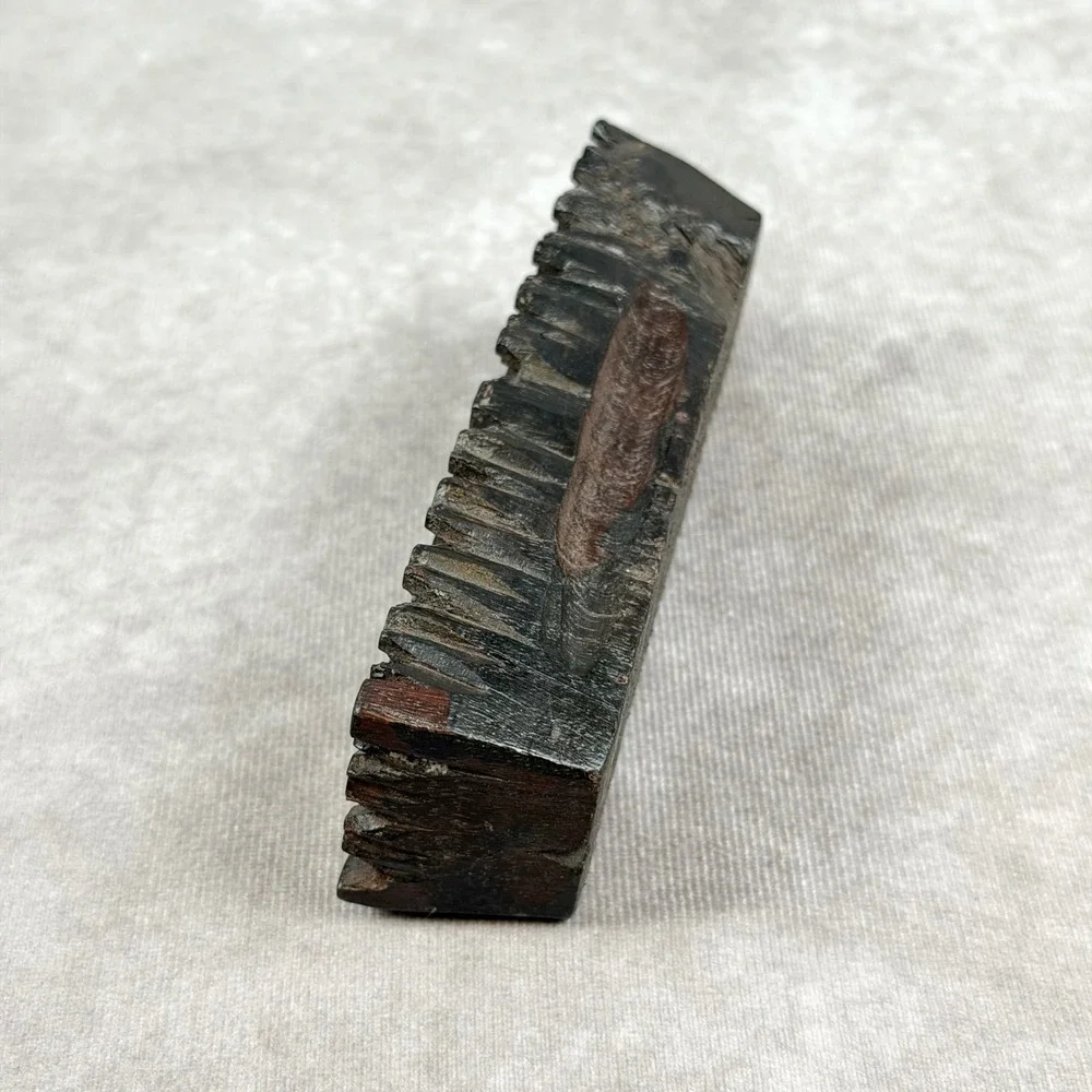 Vintage Hand Carved Wooden Textile Printing Block Geometric Floral Design Stamp
